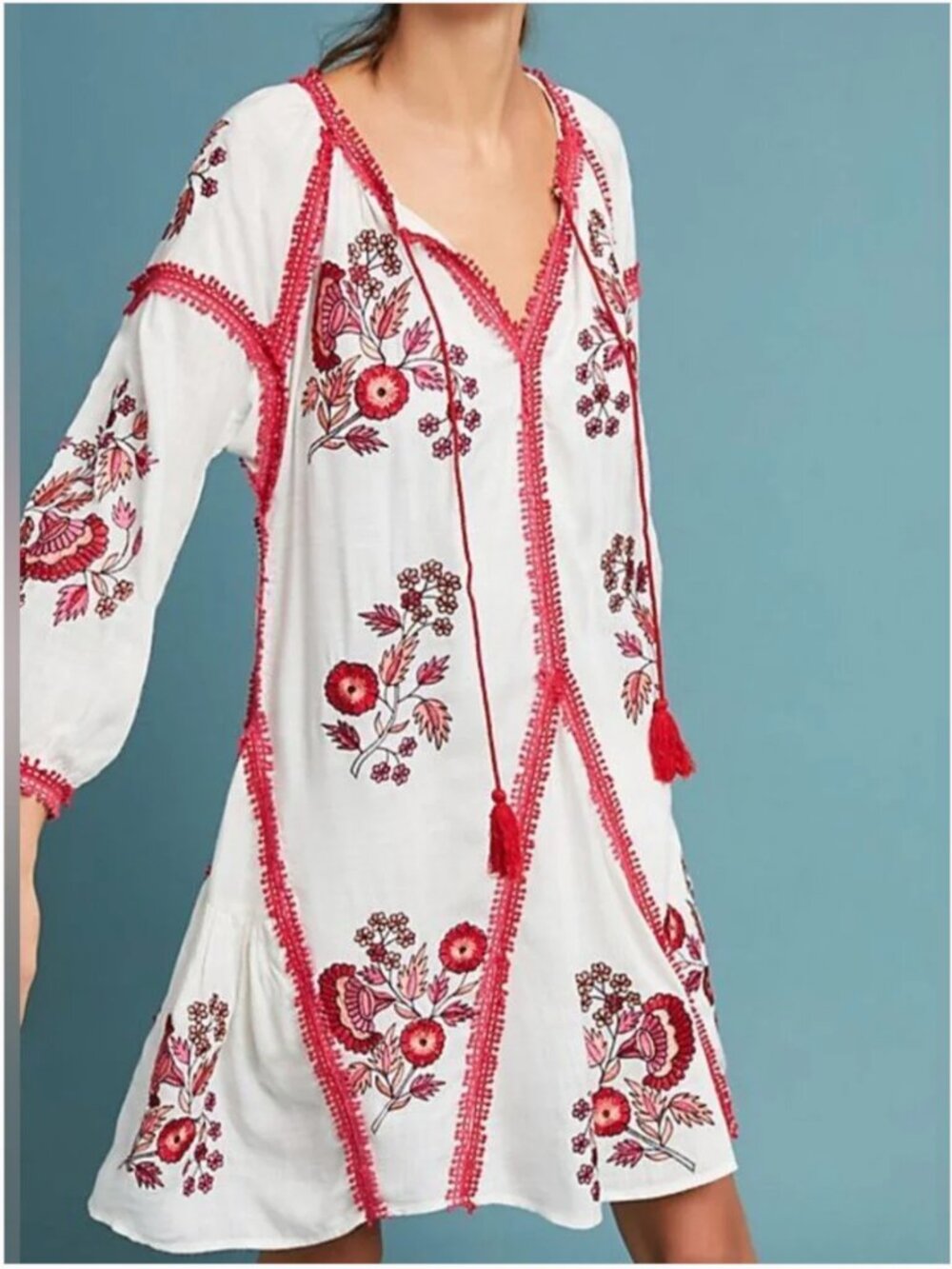 Anthropologie Ranna Gill Embroidered Boho Bohemian Dress tunic size M